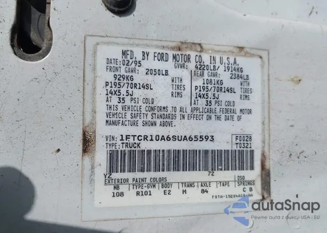 1995 Ford Ranger z USA, uszkodzony, nr VIN 1FTCR10A6SUA65593